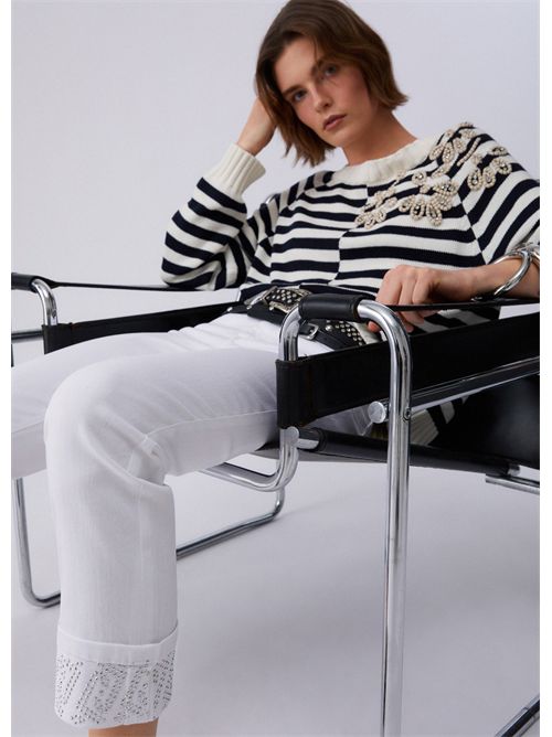 Pantaloni skinny con risvolto e strass LIU JO | UA6006T2594/11111